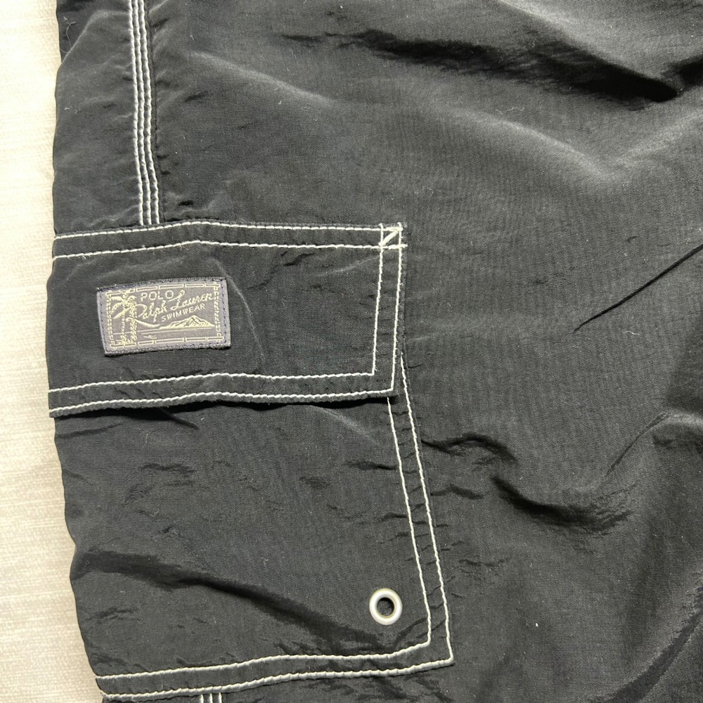Polo Ralph Lauren Mens Black Cargo Swim Trunks Board Shorts Red Pony Size L - Picture 3 of 11